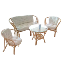 Outdoor Sofa Set with 2 Seated Sofa 2 Armchairs and Coffee Table with Glass Rattan Bamboo