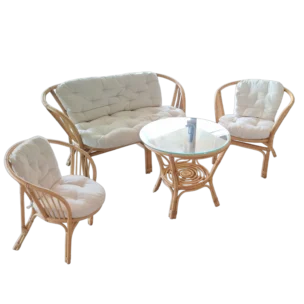 Outdoor Sofa Set with 2 Seated Sofa 2 Armchairs and Coffee Table with Glass Rattan Bamboo