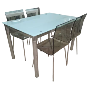 Dining Set 1 METAL TABLE 120X80CM CHROME and 4 ACRYLIC DINING CHAIR CHROME LEGS