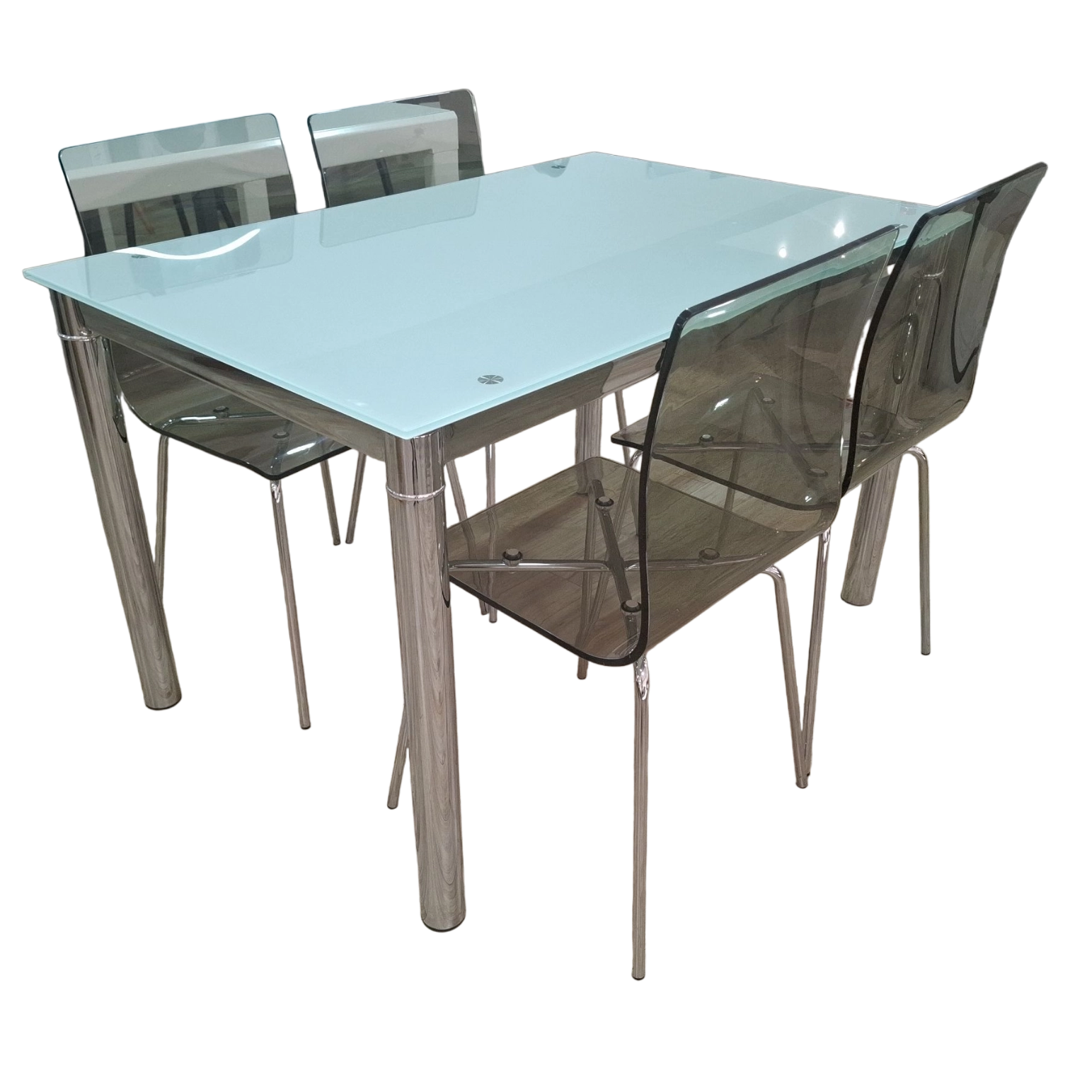 12193039011_Clack Friday Set Dining Set 1 METAL TABLE 120X80CM CHROME and 4 ACRYLIC DINING CHAIR CHROME LEGS