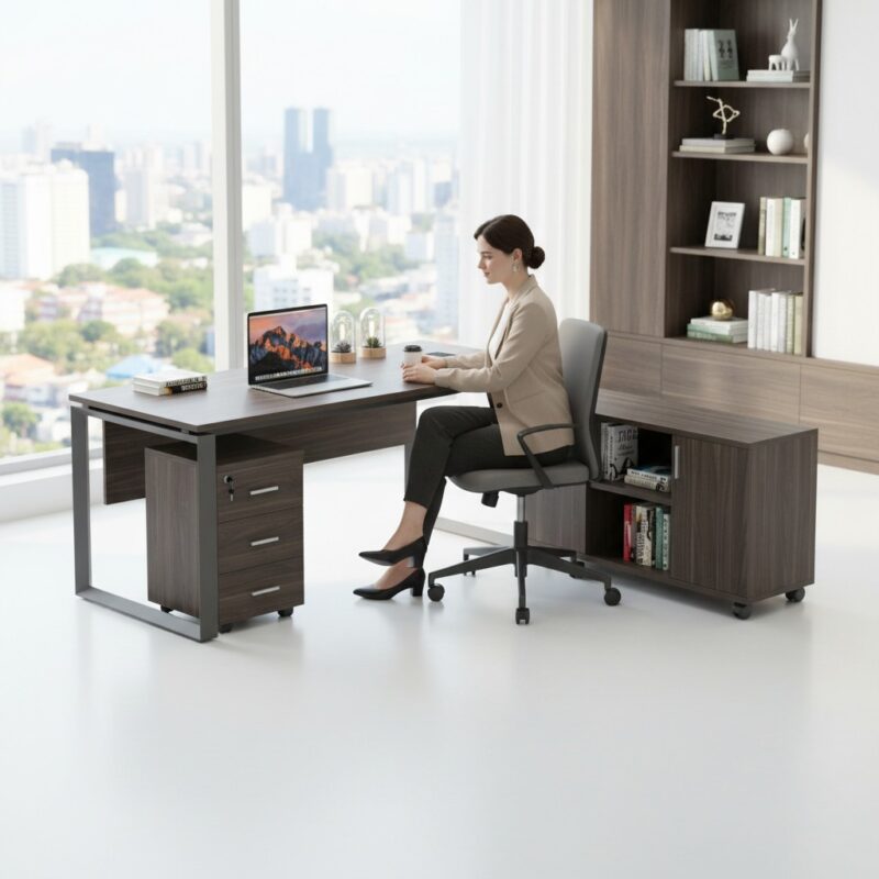 modern office desk with pedestal and cabinet extension workstation