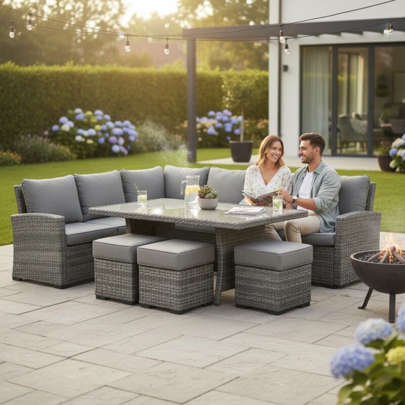 Salvador outdoor sofa set with table and ottomans