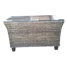 Outdoor Coffee Table — Aluminum, Glass, Wicker