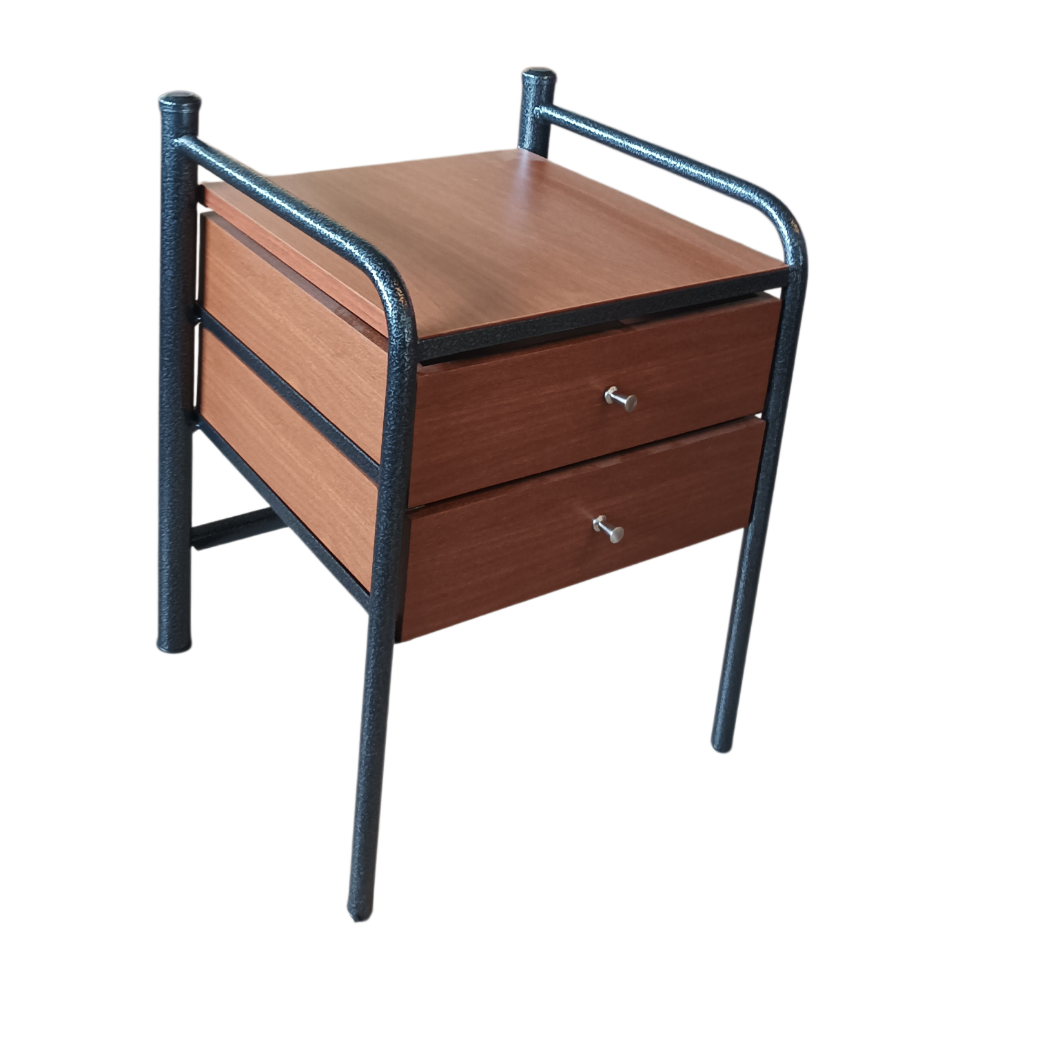 012322040006-SV-NS05 (3) METAL NIGHT STAND 2 DRAWER - rust/ cherry - L41.5xD37.5xH54cm