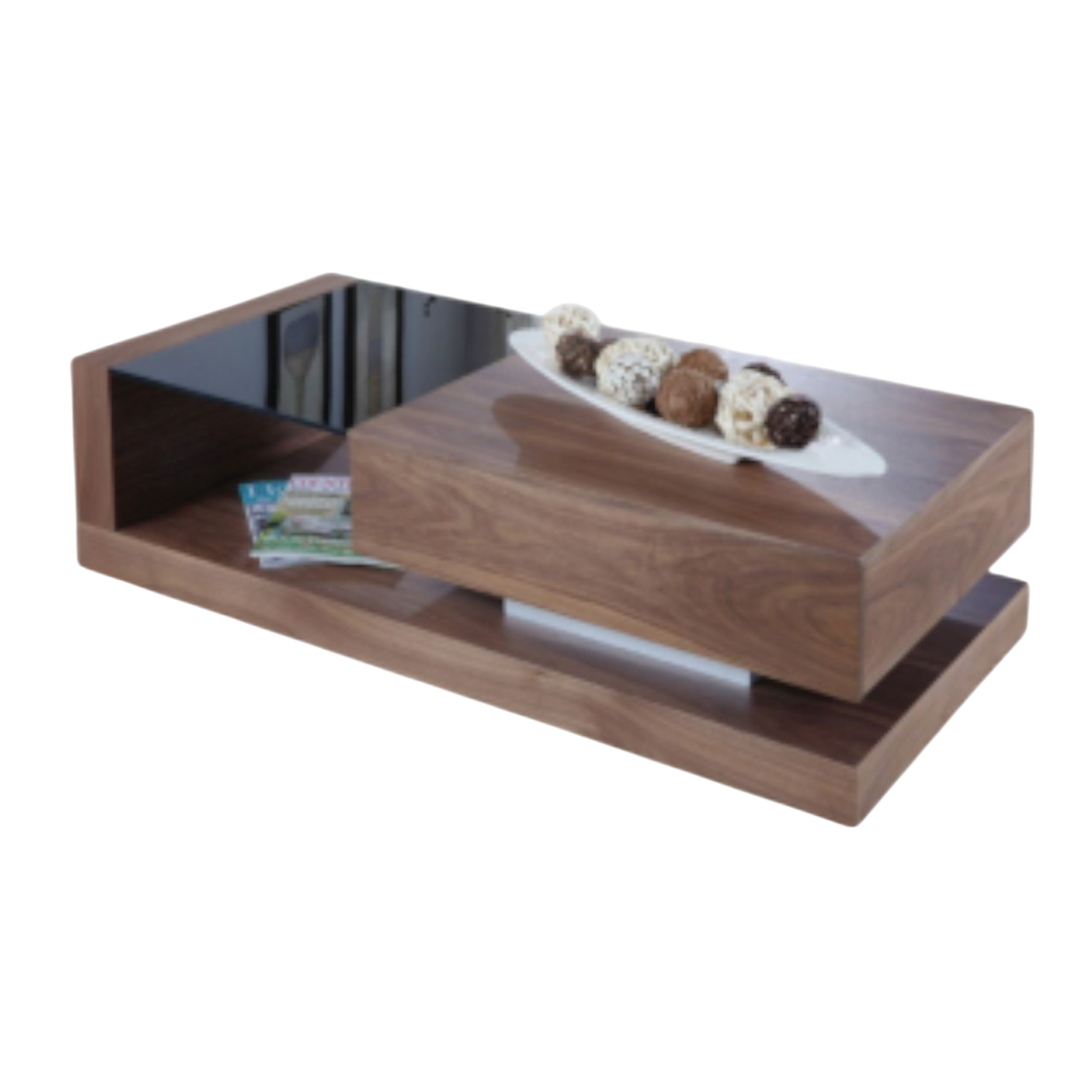012339039001-tl-ct-6000.120 Clarity Coffee Table - melamine and glass- walnut -180x45x45cm