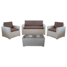 Outdoor Sofa Set with 2 Seater Sofa, 2 1-Seater Sofa and Coffee Table — wicker, Fabric — light Grey