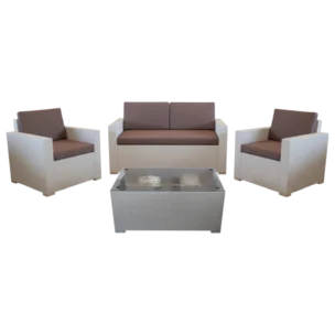 Outdoor Sofa Set with 2 Seater Sofa, 2 1-Seater Sofa and Coffee Table — wicker, Fabric — light Grey