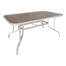 Crespo-1 Dining Table — Beige — Aluminum, Glass — 150(L) x 95(D) x 72(H) cm