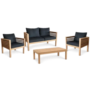 Lester Sofa Set - with Teak frame and black cushions