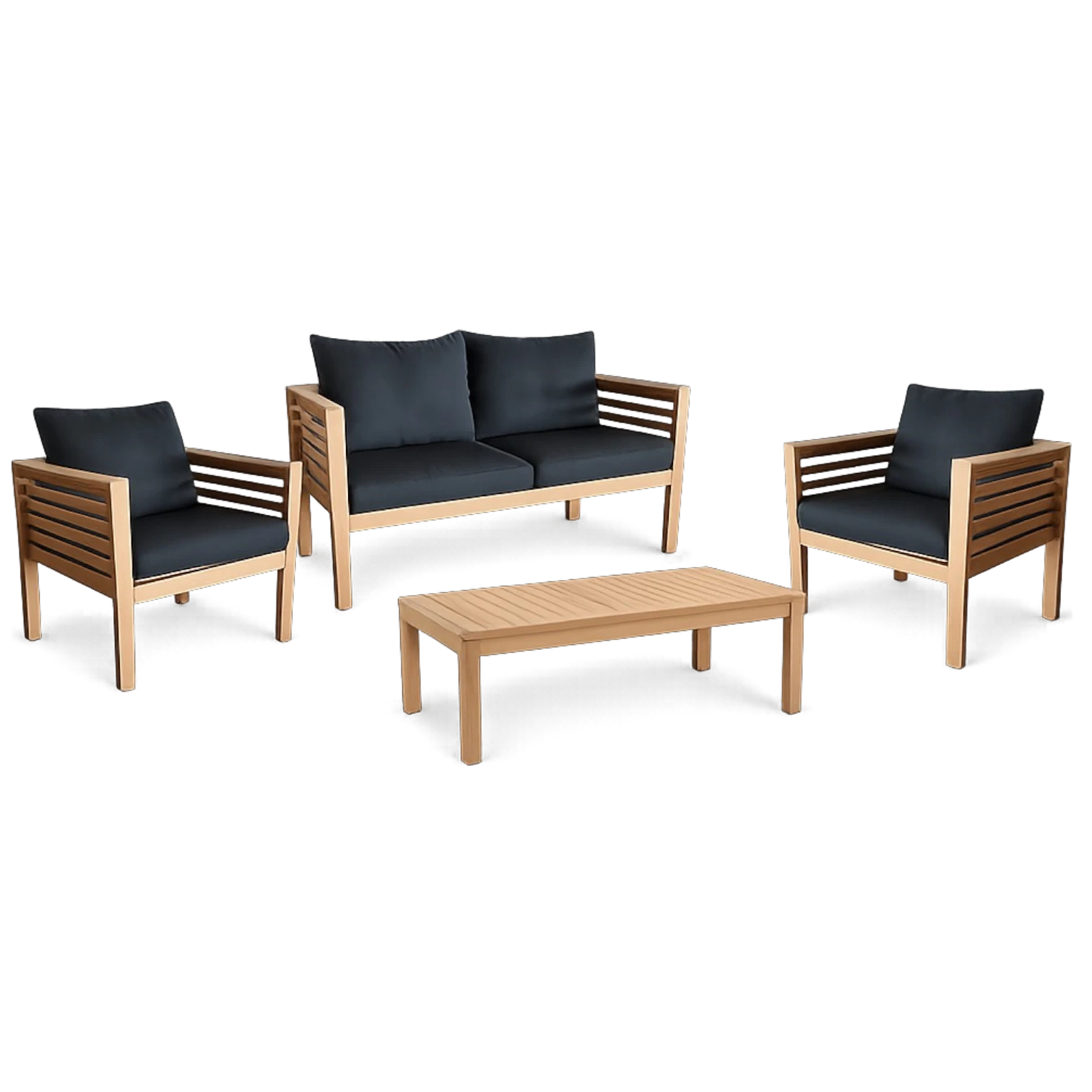 Lester sofa set Lester Sofa Set - with Teak frame and black cushions