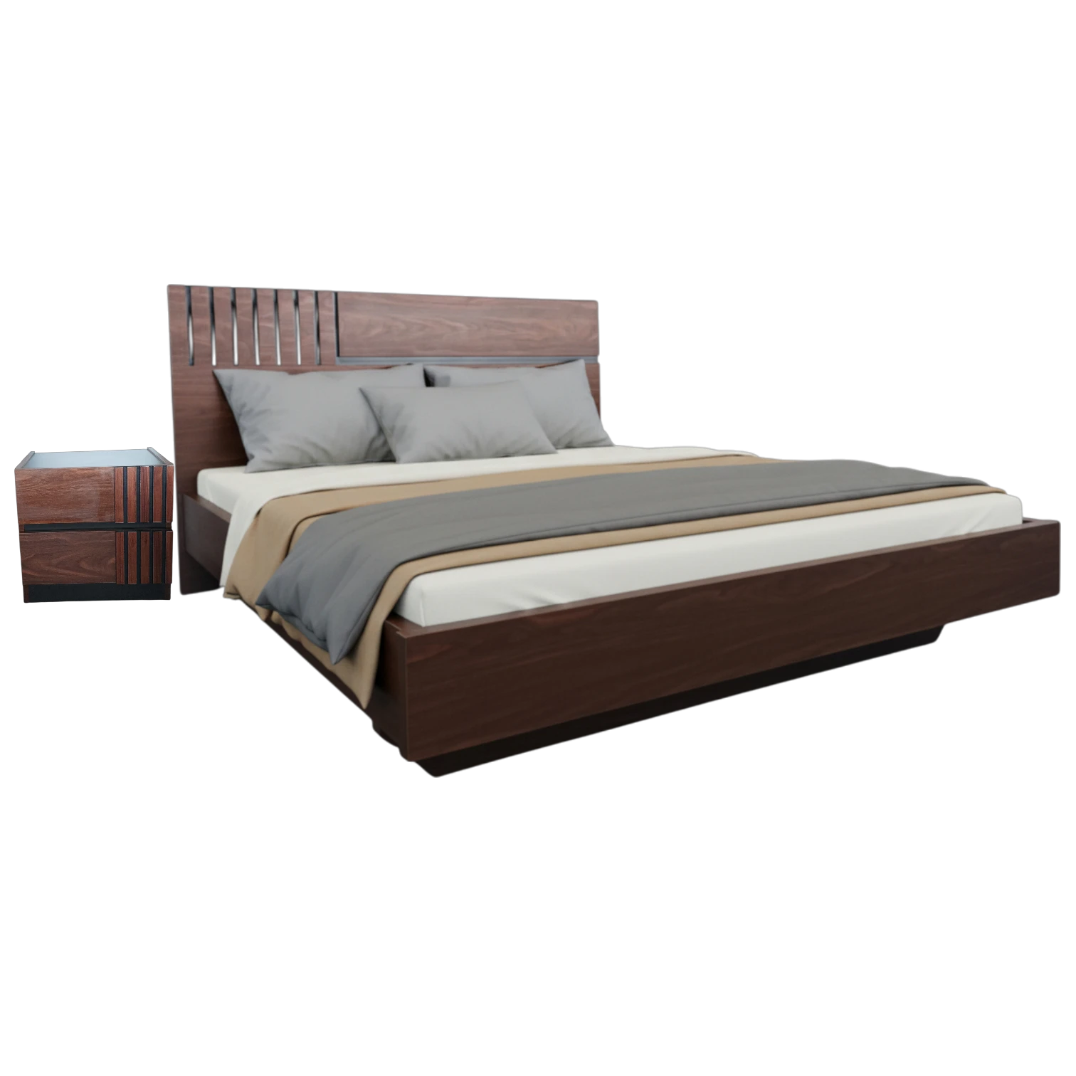 Mercedes Bedroom Set Composite Wooden Bedroom Set with 1 Bed and 1 Night Stand