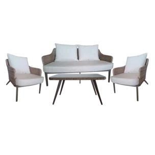 Savora Outdoor Sofa Set with 1 2-seated sofa, 2 1-seated sofa/armchair and 1 coffee table - woven rattan frame — Natural