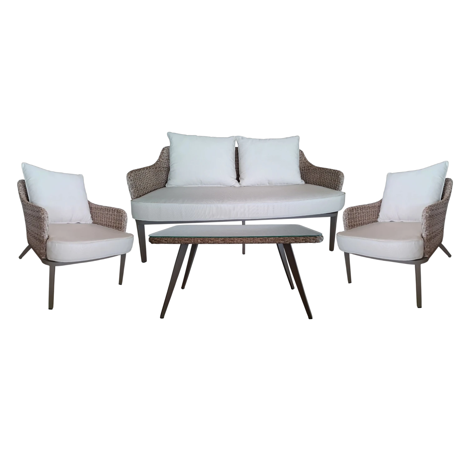 Savona Outdoor Sofa set composite Savora Outdoor Sofa Set with 1 2-seated sofa, 2 1-seated sofa/armchair and 1 coffee table - woven rattan frame — Natural