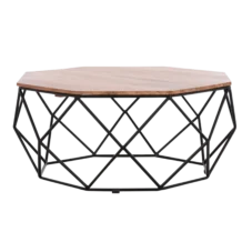 Geometric Coffee Table Ø82cm | Solid Wood & Metal Base