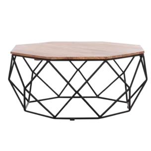 Geometric Coffee Table Ø82cm | Solid Wood & Metal Base