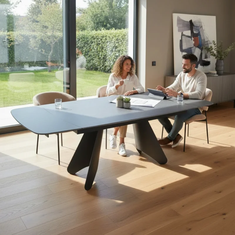 Synterella extendable dining table with sintered stone top
