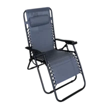 Grey Relax Textilene folding reclining chair with armrests and padded headrest