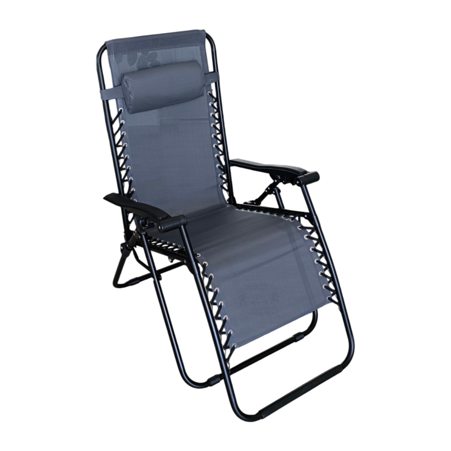 001292037001-FS-LX7801-Grey Grey Relax Textilene folding reclining chair with armrests and padded headrest