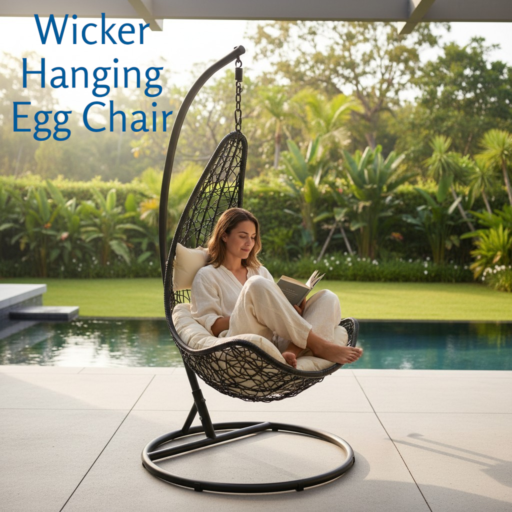 Wicker Hanging Egg Chair for garden and patio relaxation