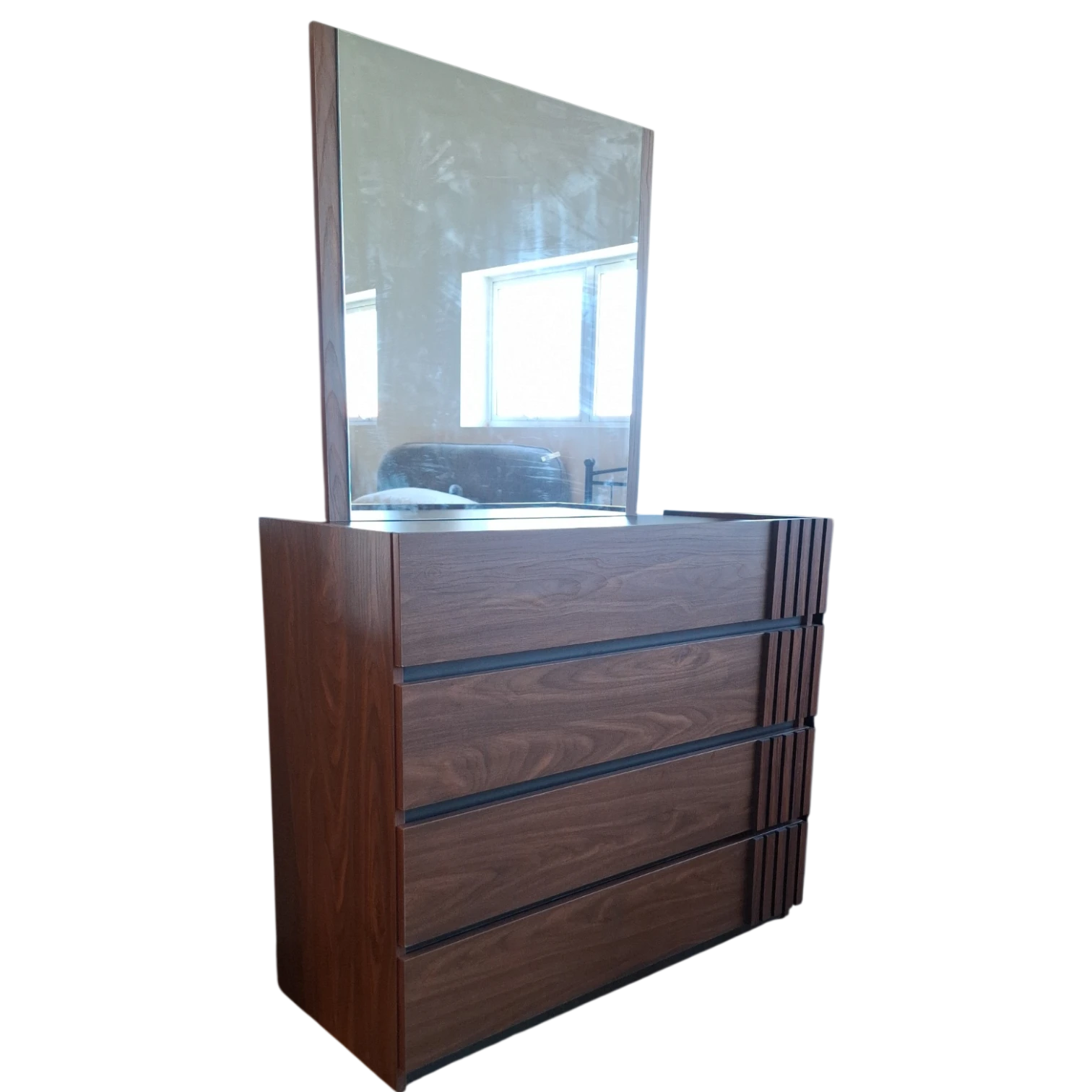 012339040011_012339040012 Melamine Dresser 105x46xH91 cm with mirror 80x80 cm walnut bedroom indoor