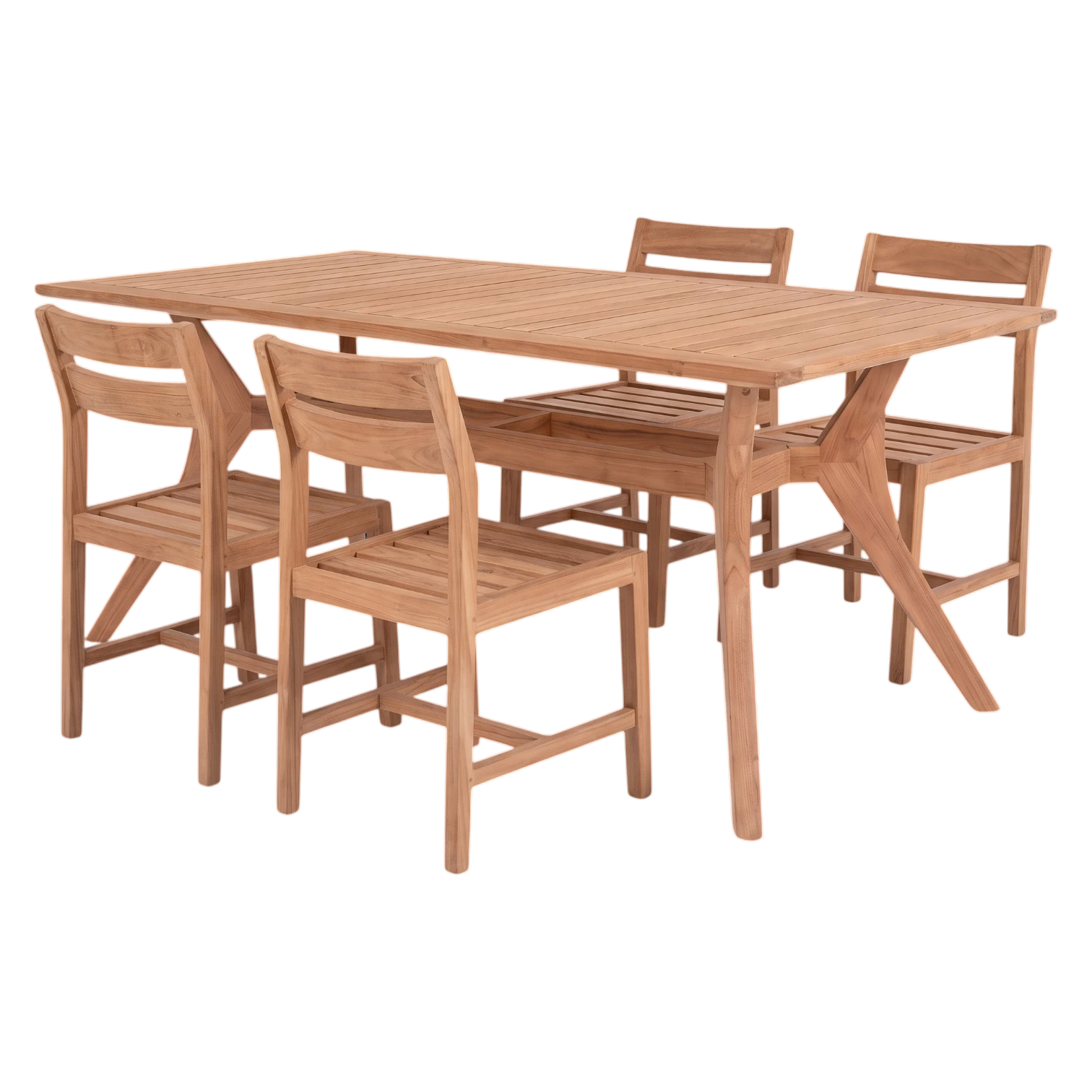 Jasmine Outdoor Dining Set 001334001003 Outdoor Teak dining set Jasmine Table- Teak,Wood - 180x90cm Chair with Teak W46xD58xH85cm Armchair with Teak W56xD58xH85cm