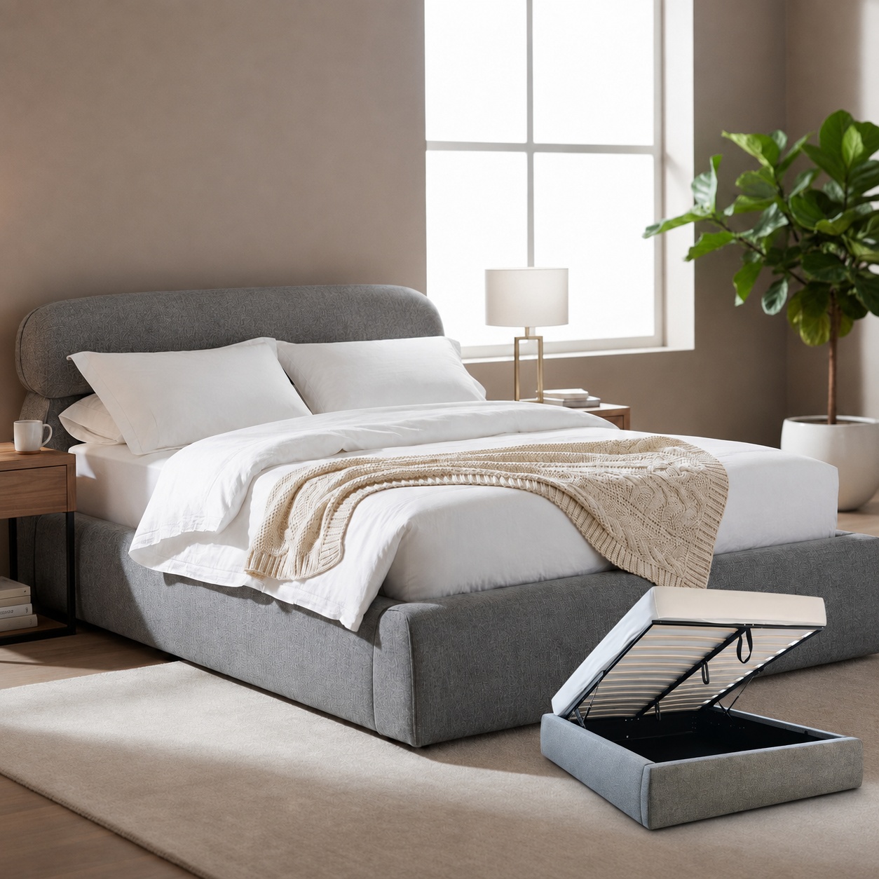 Vierona Queen Storage Bed with modern upholstered design