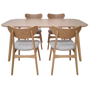 Dining Set with 4 wooden legs and fabric seat chair and a wooden table