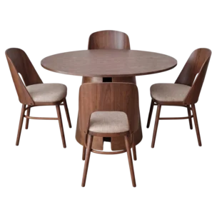 Dining Set with 4 wooden legs and fabric seat chair and a wooden table