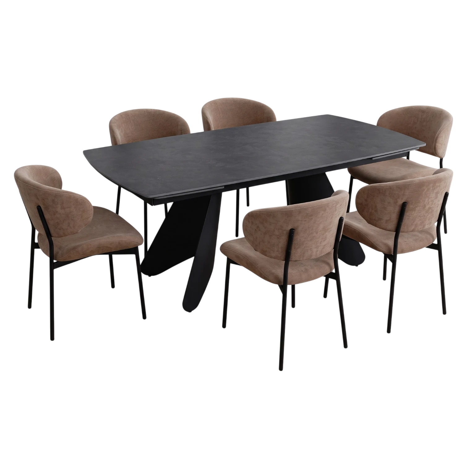 012193039042_RF-5288DT_012309039016_AM-91-594_Synterella Dining Set with 6 metal legs and fabric seat chairs and a metal leg with marble look like table top