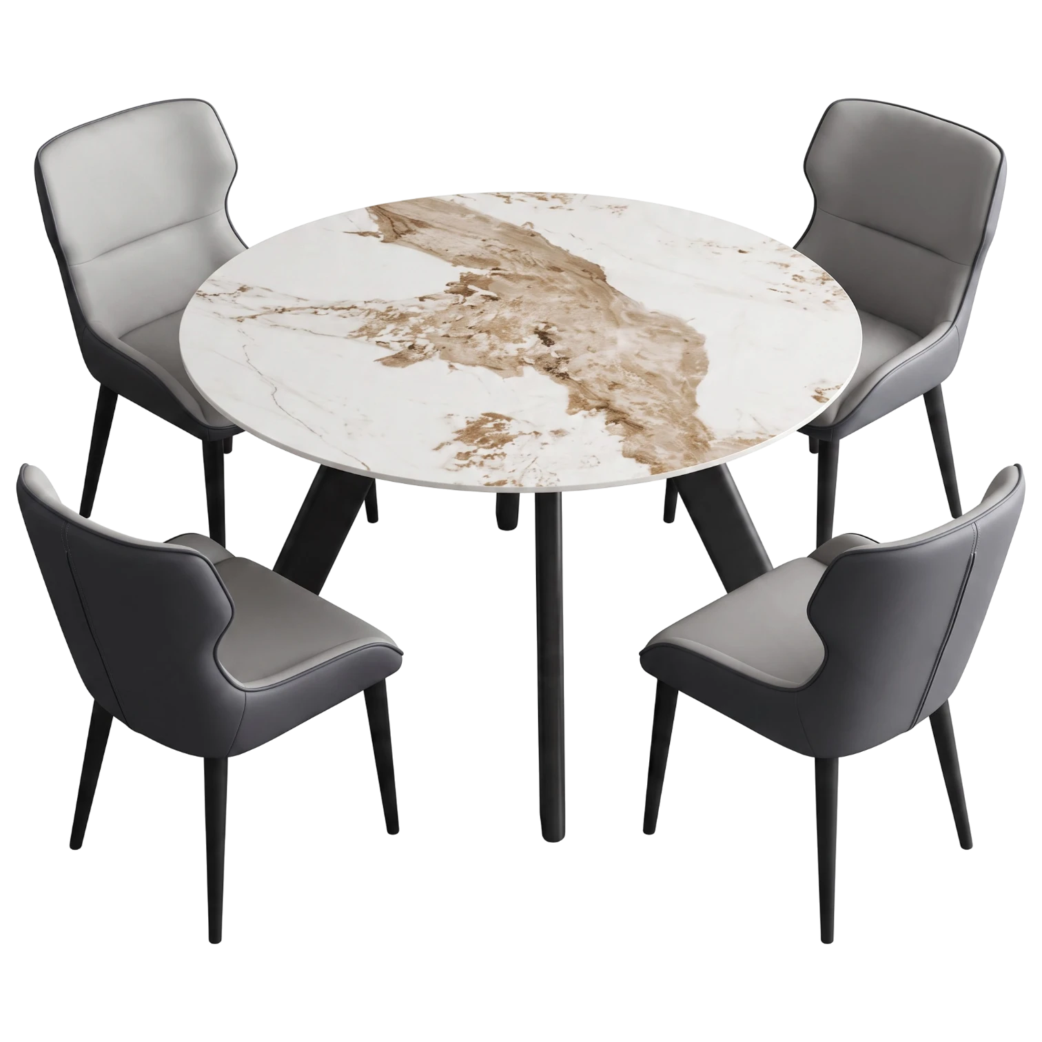 Kasai Set_012193039036_RF-7309DT_012193039037_RF-731DC Kasai Round Dining Set with a round dining table, Ø120 cm, with a marble-effect top on metal legs, and four upholstered Rouen dining chairs